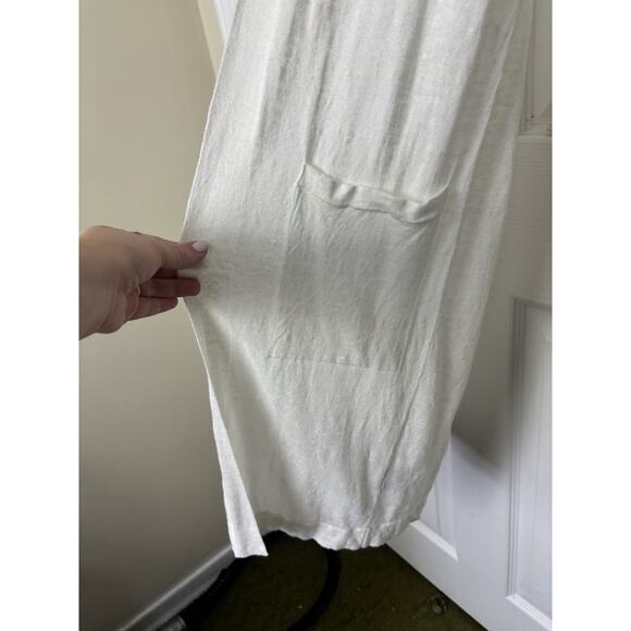 Uni Qlo Linen Blend Cream Open Front Duster Long Line Cardigan Size Small Bridal - Picture 4 of 5